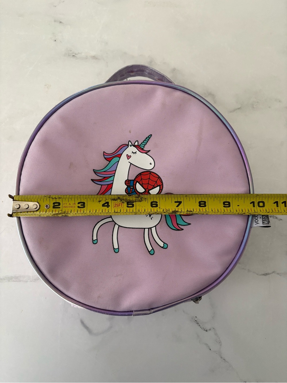 Yoobi x Marvel Unicorn Spider-Man Round Lavender Lunch Bag with Iridescent Trim